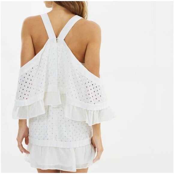 Stevie May Inhale Embroidery Belted Mini Dress Size Medium White Eyelet Boho - Picture 8 of 8